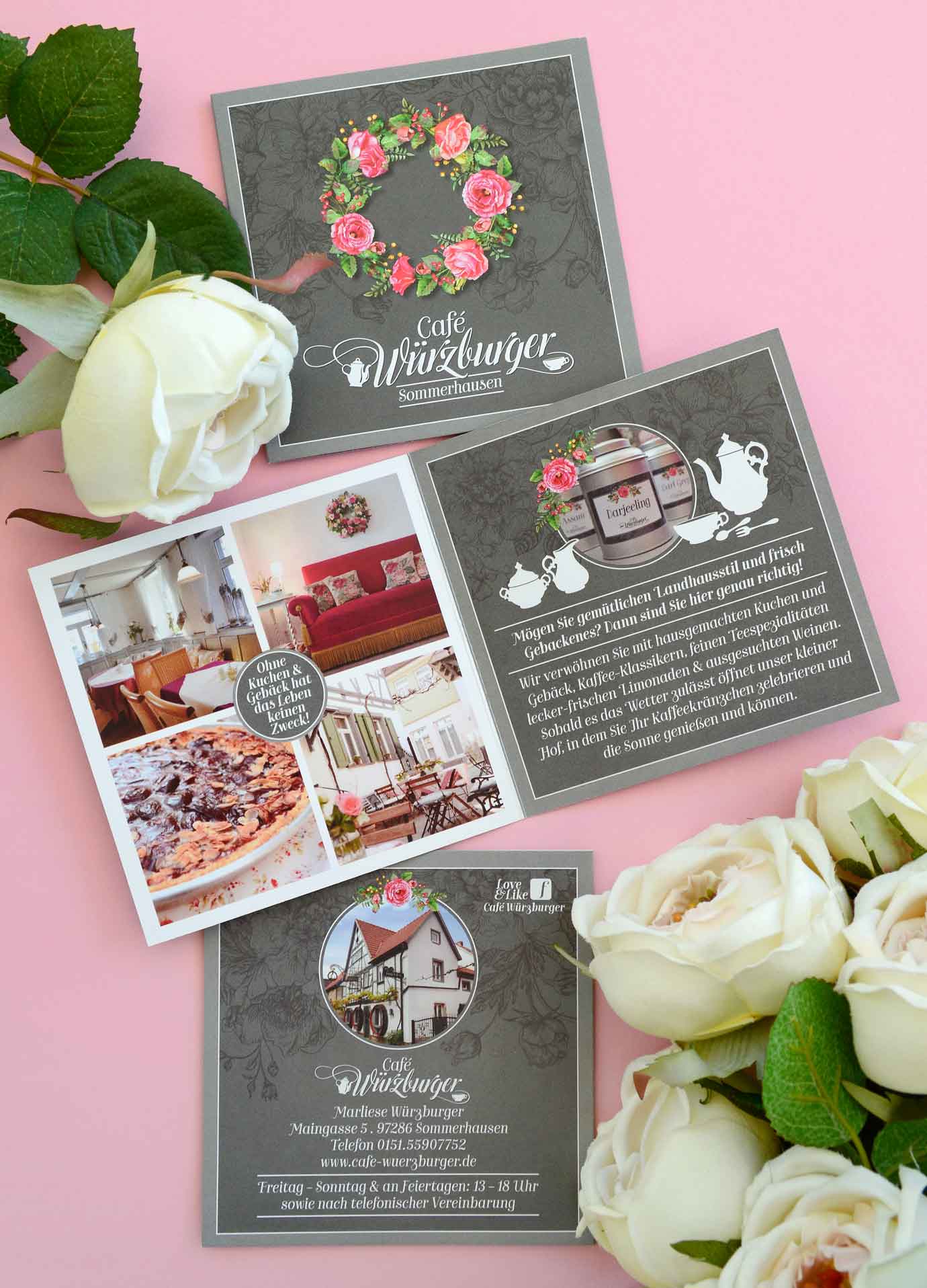 Café Würzburger, Gestaltung Imageflyer Layout und Grafikdesign des Werbeflyers