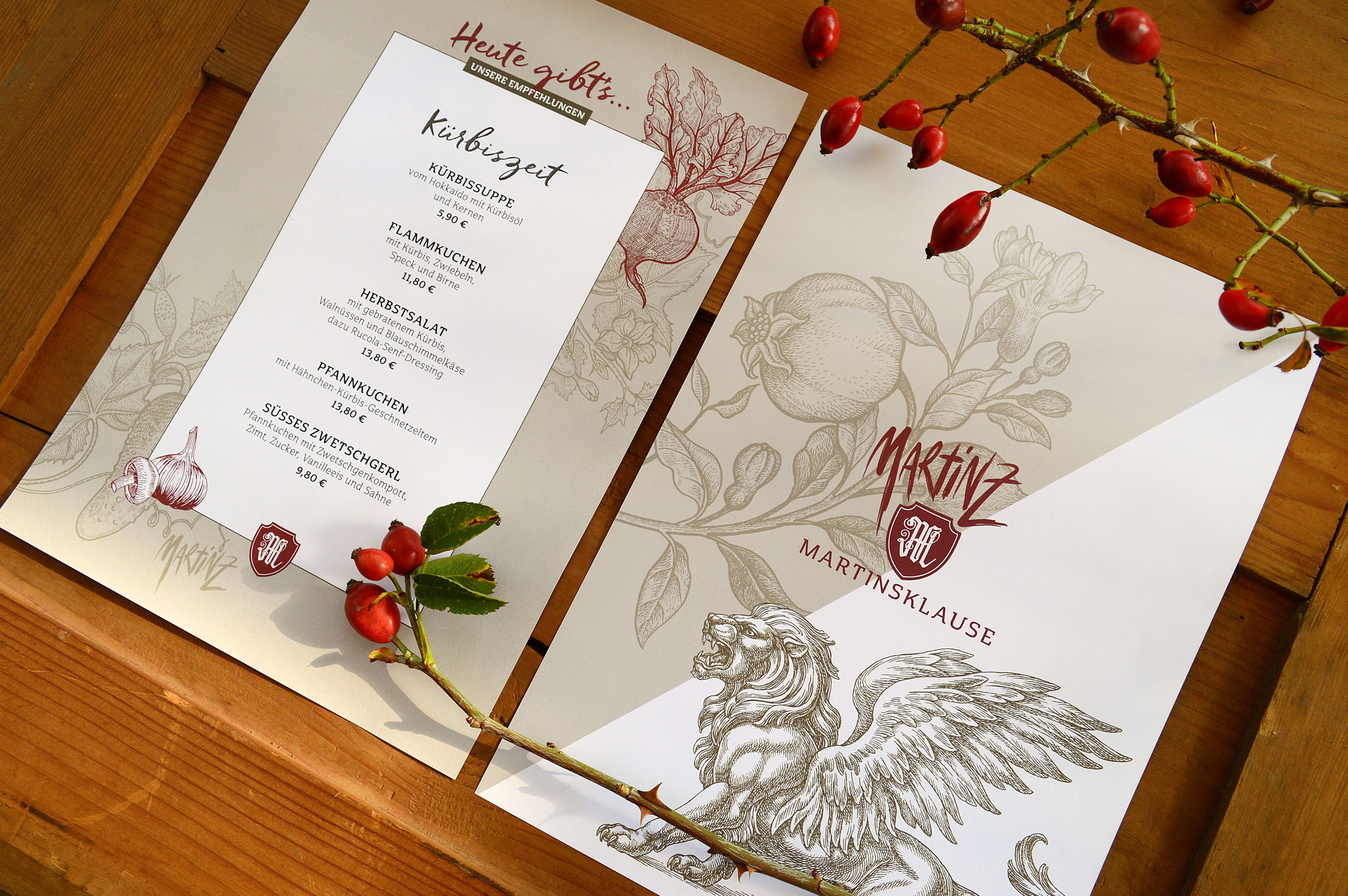 Layout der Tageskarte im Corporate Design des Restaurants Layout der Tageskarte im Corporate Design des Restaurants