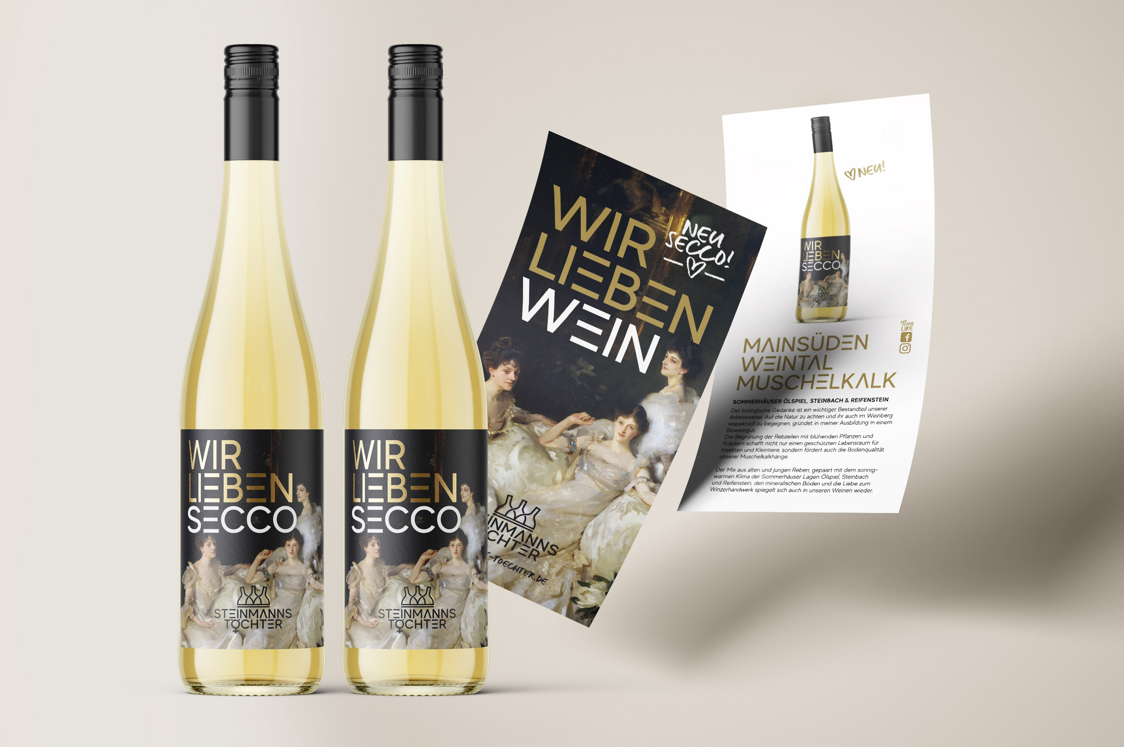 Steinmanns Töchter Secco, Gestaltung Etikett und Flyer Steinmanns Töchter Secco, Gestaltung Etikett und Flyer